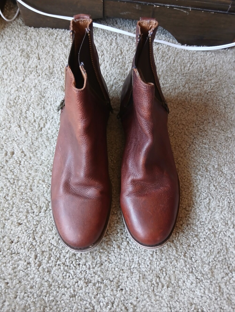 Frye Brown Leather Zip Ankle Boots - Picture 3 of 10